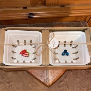 Rae Dunn White Ceramic Berry Basket Set NIB